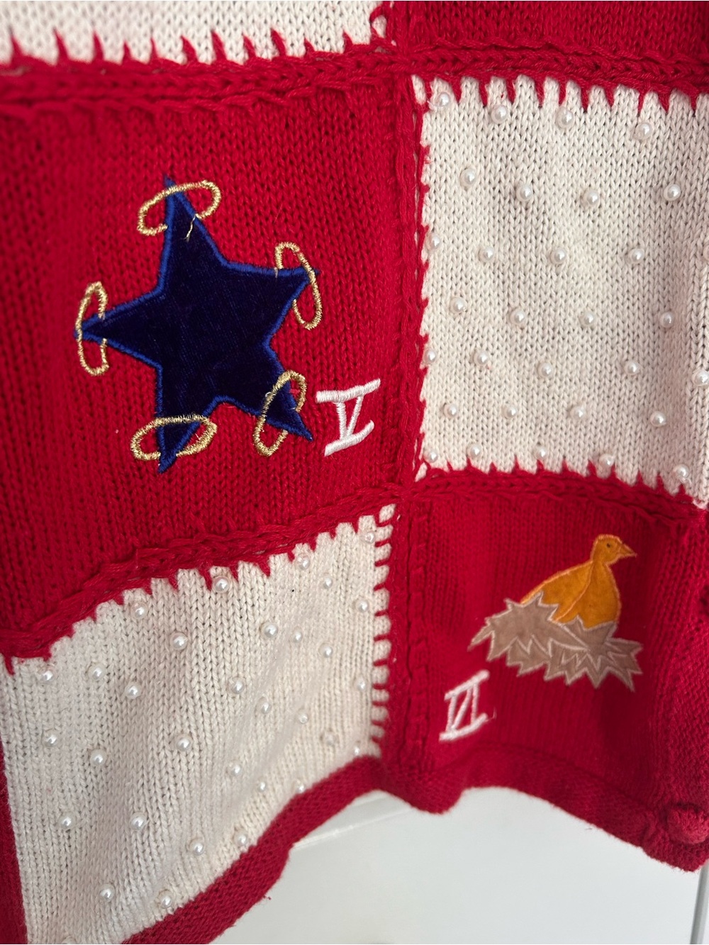 Vintage Christmas sweater 12 days of Christmas small embroidery beading classic - Picture 5 of 10